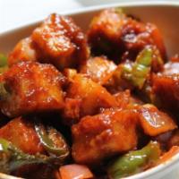 Chili Paneer · Deep fried Indian cottage cheese cubes cooked in special sauce & sauteed with onions and gre...