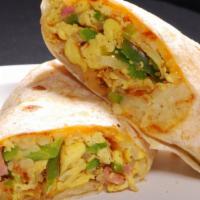 Breakfast Burrito · Build your own burrito (choose eggs, cheese, black beans, potatoes, veggies, salsa & more)