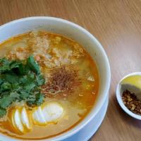 Mohk Hingar (Pureed Catfish Chowder) · This is a famous dish from Burma. Thin rice noodles in a chowder made from catfish, ginger, ...
