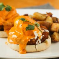 Spicy Crab Cake Benedict · Spicy. Meaty crab cakes, topped with our spicy hollandaise sauce. Add bacon, spinach, avocad...