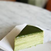 Sliced Matcha Crepe Cake · 