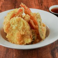 Tempura · Fried shrimp and mixed vegetables.