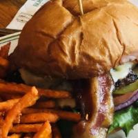 The Buena Vista Burger · Monterey jack cheese, bacon on a sesame bun.