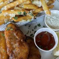 Fish and Chips · Alaskan cod, cocktail sauce, tartar sauce.