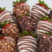 Dipped Fancy Strawberries · Gourmet dipped berries don’t get fancier than this. Fresh strawberries, hand-dipped in rich,...