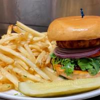 Crab Cake Sandwich · Arugula, Red Onions, Tomatoes & Chipotle Aioli on Brioche Bun
Served with French Fries and a...