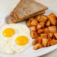 Eye Opener · Two Eggs, Any Style
Served with Country Bread Toast and Choice of House Potatoes and Fruit S...