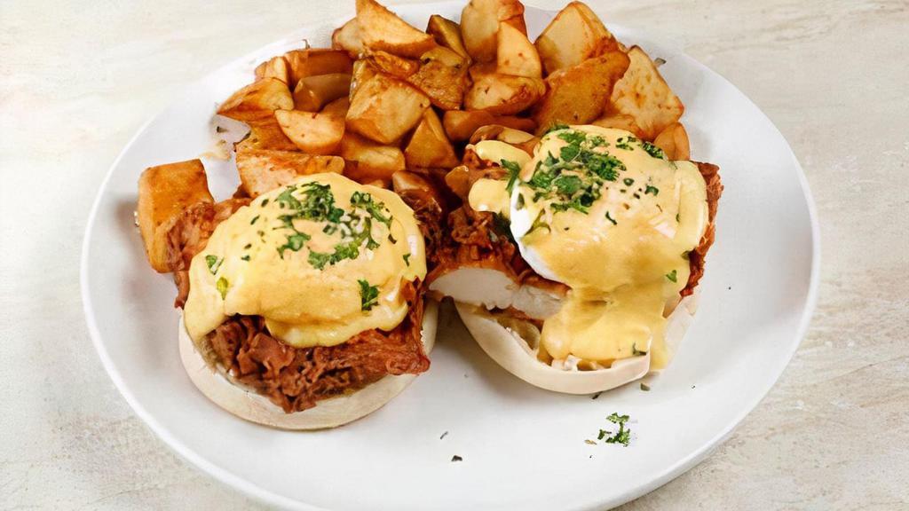 Fried Chicken Benedict · Two Poached Eggs, Hollandaise Sauce On Toasted English Muffin 

Served with choice of choice of side.