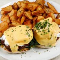 Crab Cakes Florentine · Crab Cakes and Grilled Spinach 
Two Poached Eggs, Hollandaise Sauce On Toasted English Muffi...