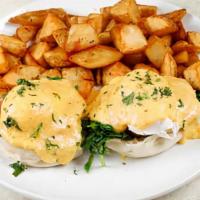 Florentine Benedict · Grilled Tomatoes & Spinach
Two Poached Eggs, Hollandaise Sauce On Toasted English Muffin 

S...