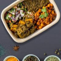 Vegan Deadly Sins Bowl · Vegan. Aloo gobi, chana masala (chickpeas), and desi homestyle mix dal with Basmati rice, to...