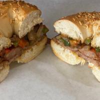 Aidell's Chicken Apple Sandwich · Sautéed peppers and onions with chicken apple sausage.