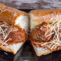 The meatball sandwich · Our specialty  smoked meatball sandwich with traditional red tomato sauce, mozzarella and pa...