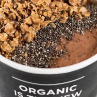 The Cold-Brew Bowl · Cold-Brewed Coffee, Banana, Cacao, Vanilla, Maple Syrup & Almond Milk. Topped with Granola, ...