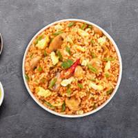 Thai Fried Rice & Shine · Fried rice with egg, carrot, onion and pea.