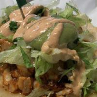 Fish Taco · grilled fish, lettuce, cilantro, onions, guacamole, chipotle sour cream