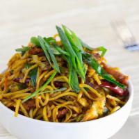 Chicken chow mein · Stir-fried noodles with grilled chicken and vegetables, cooked with homemade spices and sauc...