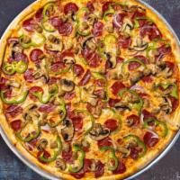 Go-Go-Gourmet Pizza Builder · Build your own pizza with your choice of sauce, vegetables, meats, and toppings baked on a h...