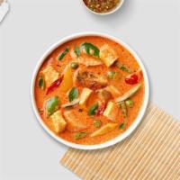 Red Curry · Gluten-free. Medium. Red chilies, coconut milk, basils, bamboo shoots, jalapeño and bell pep...