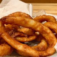 Fried Onion RINGS · Thick Slices of Sweet Onion Rings, Beer Battered, Crispy and Juicy