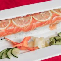 207. 49ers Roll · Shrimp and cucumber topped with salmon and lemon.
