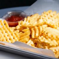 Waffle Cut Fries · crisp white potatoes