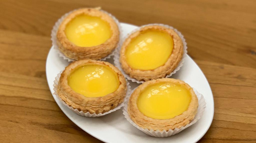 Egg Custard Tart (4 Pc) · Velvety smooth and sweet egg custard in a flaky pastry tart shell.\.