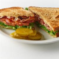 BLT · Bacon, Lettuce, Tomato and mayo on Toasted wheat  with mayoi