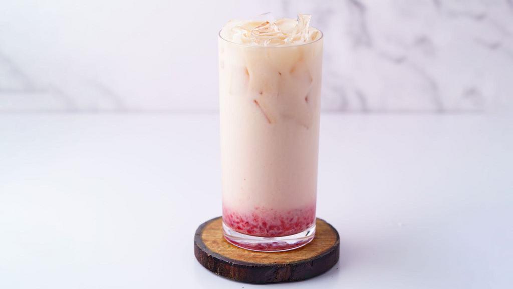 Strawberry Milk Tea · Non-dairy. Strawberry chunks in jasmine milk tea.