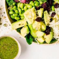 Green Vegan Bowl · Avocado, Kale, Cabbage, Broccoli, Pickled onion, Edamame, Spinach, Vegan Pesto, Toppings