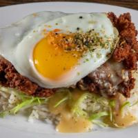 Fried Chicken Loco Moco · Fried chicken thigh over rice with fried egg and gravy