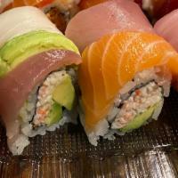 Rainbow Roll · California roll topped with avocado and assorted fish