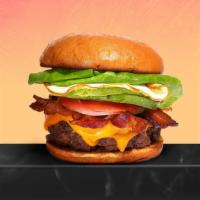 Egg-cellent Bae' Burger · Taste our juicy beef patty cooked medium and topped with smokey bacon, pepper jack cheese, f...