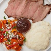Chargrilled Tri Tip Plate · Chargrilled Tri-Tip (6 oz.) with choice of (2) sides and house-made chipotle-mango bbq dippi...