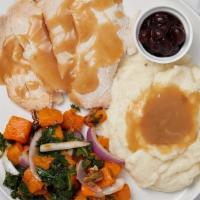Oven Roasted Turkey Plate · Oven Roasted Turkey, 6 oz White meat with choice of (2) sides and house-made cranberry sauce.
