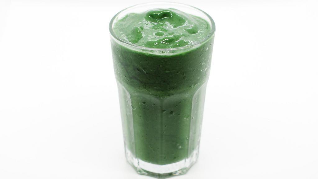 Green Spirulina Smoothie · Spirulina, cilantro, banana, mango, and coconut water