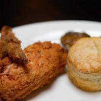 Two Piece BFC White Meat  & Biscuit · One Breast, One Wing, One Famous Cream Biscuit.  With jam, butter, pepper jelly. No substitu...