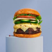 Hello Jalapeno Burger · American beef patty topped with melted cheese, jalapenos, lettuce, tomato, onion, and pickle...