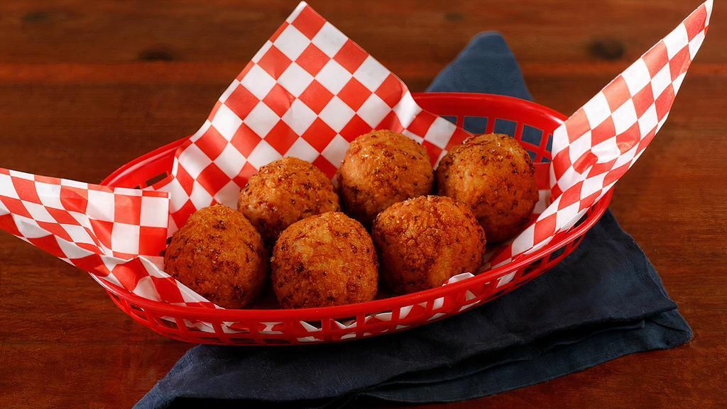 Mac'd Balls · Six crispy-fried mac and cheese balls.