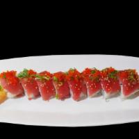 King Dragon · Shrimp tempura with crab meat topped with fresh tuna and tobiko