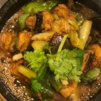 Vegetables Clay Pot  · - -Vegan- -  Wok-fried, tofu (lightly battered), shiitake mushroom, green onion, celery, gin...