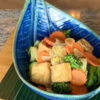 Vegetables & Tofu Combo · - -Vegan-- - Stir-fried broccoli, Napa cabbage, bok choy carrot, and tofu in garlic and pepp...