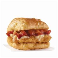 Maple Bacon Chicken Croissant · A juicy chicken breast, Applewood smoked bacon, and maple butter on a flaky croissant bun. A...