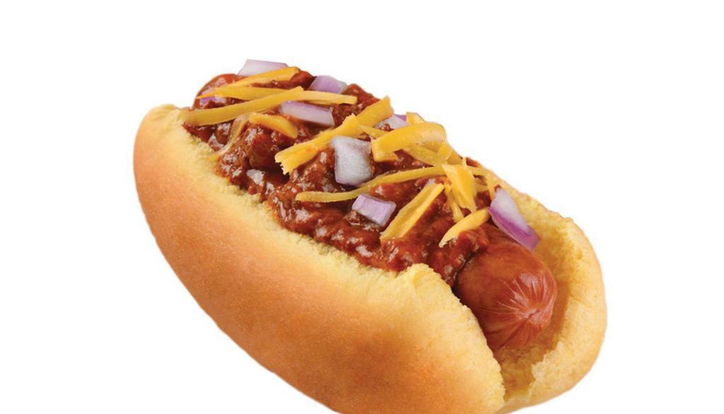 Chili Cheese Dog · This beefy hot dog is smothered in our classic homemade chili, sprinkled with shredded cheese.