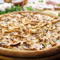 Large Bbq Chicken Pizza · Hickory Smoked barbecue sauce Base, Grilled Seasoned Chicken Breast, Pineapple, Red Onions