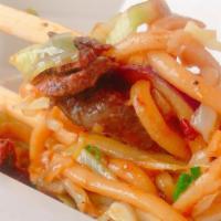 Sriracha Steak & Vegetables · Pan-Seared Steak, Udon Noodles, Sriracha, Garlic, Carrot, Ginger, Soy, Cabbage and Green Oni...