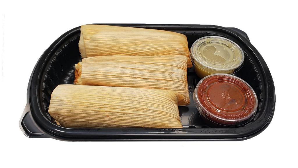 Pork Tamales, 3 Ct. · Shredded pork, tinga sauce, masa. Note: this item requires 10-12 min in oven or 2-4 min in microwave. Full instructions will be included.