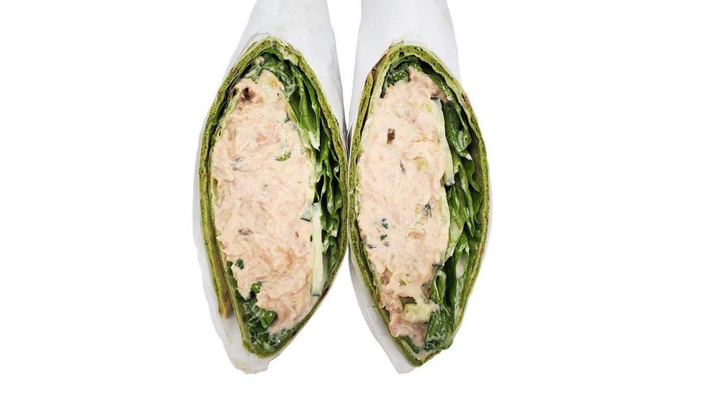 Tuna Salad Wrap, 7 Oz. · Spinach lavash, green leaf lettuce, sliced cucumbers, tuna salad.
