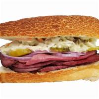 Hot Pastrami Sandwich · Dutch Crunch Roll, Pastrami, Swiss Cheese, Mayonnaise, Stoneground Mustard, Sliced Red Onion...
