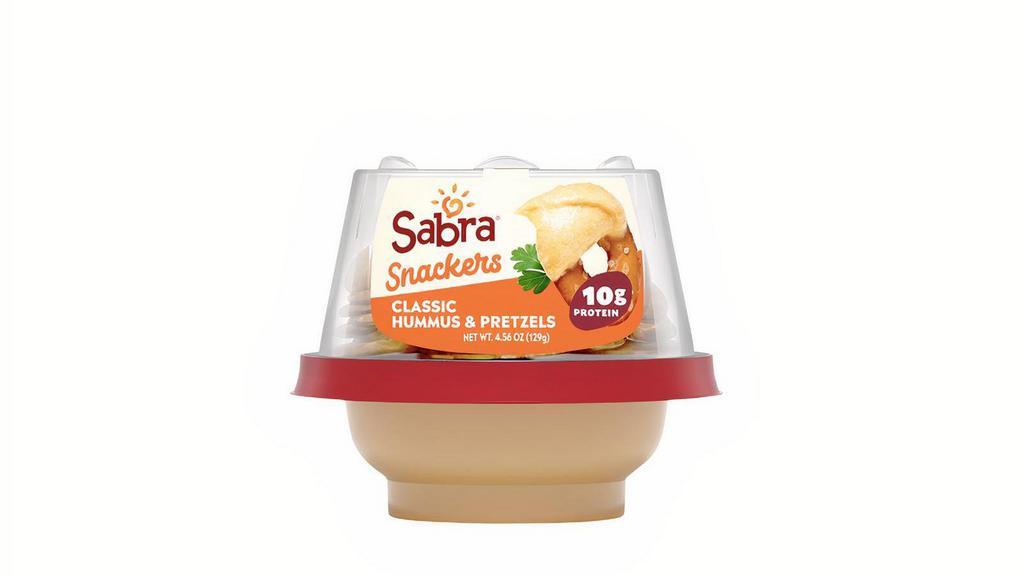 Sabra Hummus Snack Pack · Enjoy all the authentic hummus ingredients you love-pureed fresh chickpeas and a touch of garlic and tahini (ground sesame seeds)-then add pretzels for quick and easy dipping. Now you can embark on a taste adventure anytime.